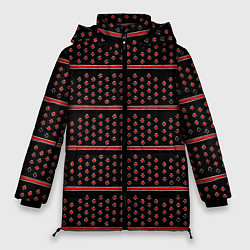 Куртка зимняя женская Красные круги и полосы, цвет: 3D-светло-серый