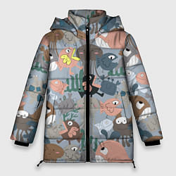 Куртка зимняя женская Милый мультфильм о морских животных, цвет: 3D-черный