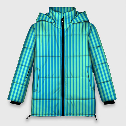 Женская зимняя куртка Зелёно-голубой полосатый / 3D-Черный – фото 1