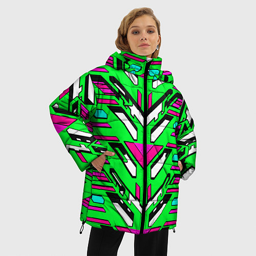 Женская зимняя куртка Техно броня розово-зелёная / 3D-Светло-серый – фото 3