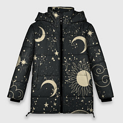 Куртка зимняя женская Звёздная карта с лунами и солнцем, цвет: 3D-черный