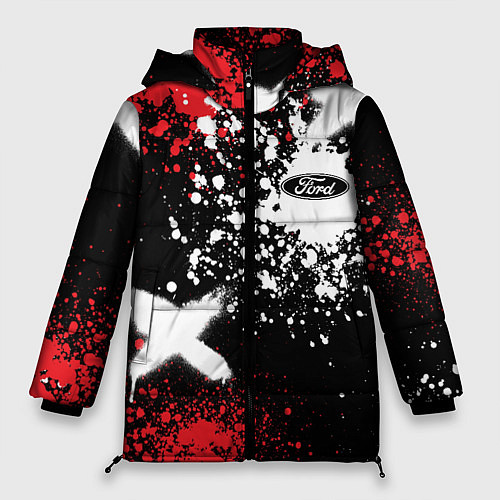 Женская зимняя куртка Форд на фоне граффити и брызг красок / 3D-Черный – фото 1