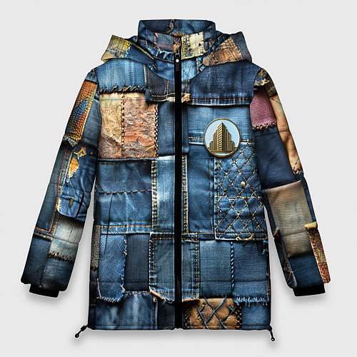Женская зимняя куртка Значок архитектора на джинсах / 3D-Черный – фото 1