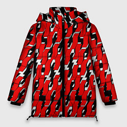 Куртка зимняя женская Техно узор красный, цвет: 3D-светло-серый