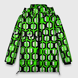 Женская зимняя куртка Техно узор из шестиугольников зелёный