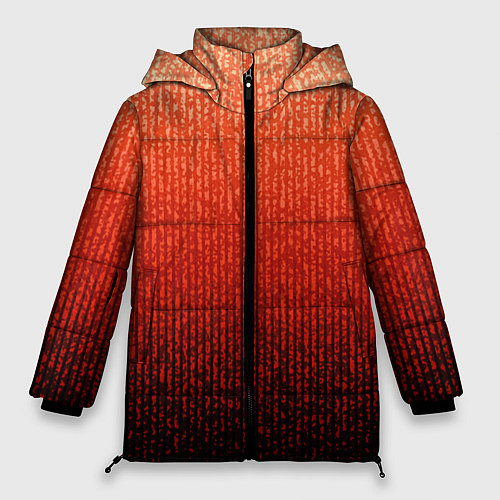 Женская зимняя куртка Полосатый градиент оранжево-красный в чёрный / 3D-Черный – фото 1