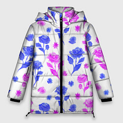 Куртка зимняя женская Цветочный узор из роз - паттерн, цвет: 3D-светло-серый