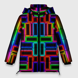 Куртка зимняя женская Цветные светящиеся прямоугольники, цвет: 3D-светло-серый