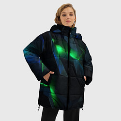 Куртка зимняя женская Объемная геометрическая зеленая неоновая абстракци, цвет: 3D-красный — фото 2