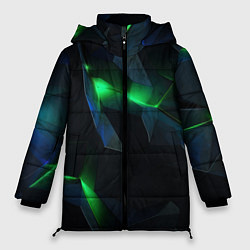 Куртка зимняя женская Объемная геометрическая зеленая неоновая абстракци, цвет: 3D-красный