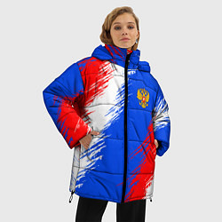 Куртка зимняя женская Триколор штрихи с гербор РФ, цвет: 3D-черный — фото 2