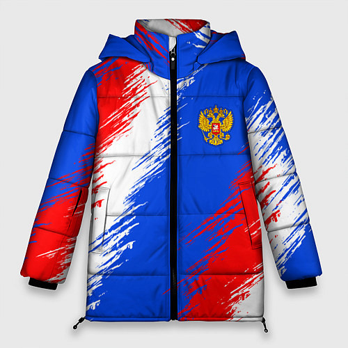 Женская зимняя куртка Триколор штрихи с гербор РФ / 3D-Черный – фото 1