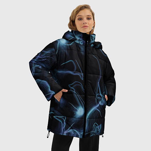 Женская зимняя куртка Синие неоновые молнии / 3D-Светло-серый – фото 3