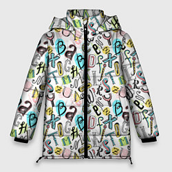 Женская зимняя куртка Цветные каракули буквы алфавита