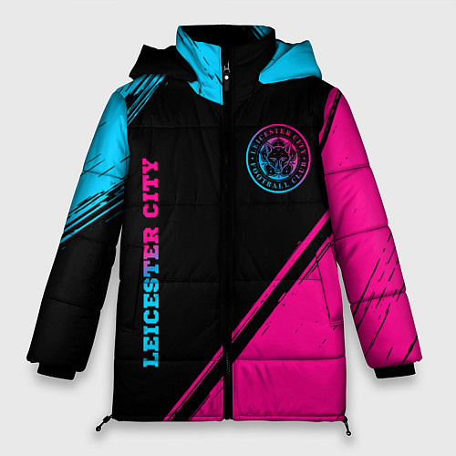 Женская зимняя куртка Leicester City - neon gradient вертикально / 3D-Черный – фото 1