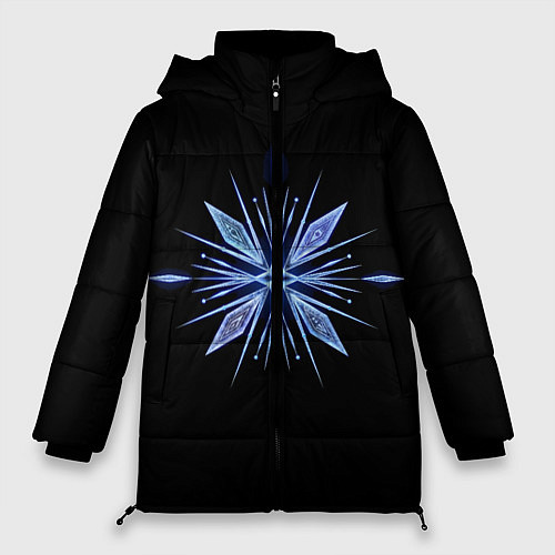 Женская зимняя куртка Голубая снежинка на черном фоне / 3D-Черный – фото 1