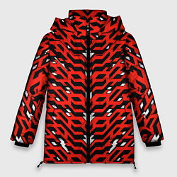 Куртка зимняя женская Агрессивный красныйй паттерн, цвет: 3D-светло-серый