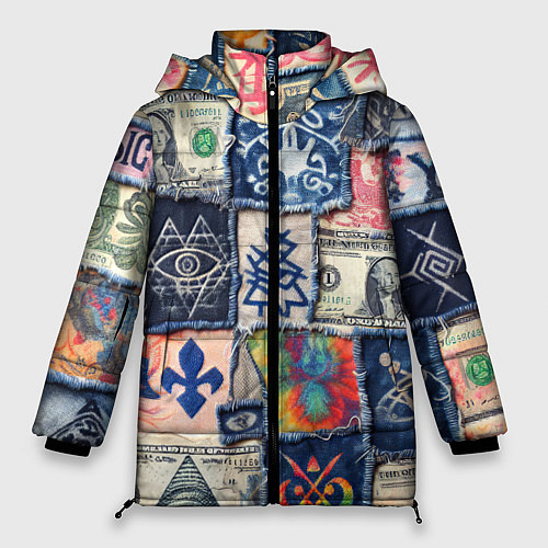 Женская зимняя куртка Баксы на дениме пэчворк / 3D-Светло-серый – фото 1