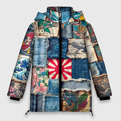 Женская зимняя куртка Японское художество пэчворк / 3D-Черный – фото 1