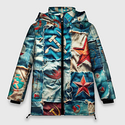 Куртка зимняя женская Пэчворк джинсы из СССР, цвет: 3D-светло-серый