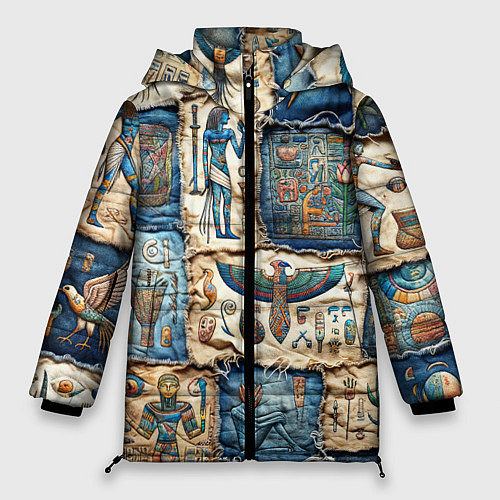 Женская зимняя куртка Пэчворк из Египетских мотивов / 3D-Черный – фото 1