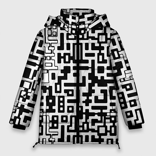 Женская зимняя куртка Чёрно-белая глитч инфекция / 3D-Черный – фото 1