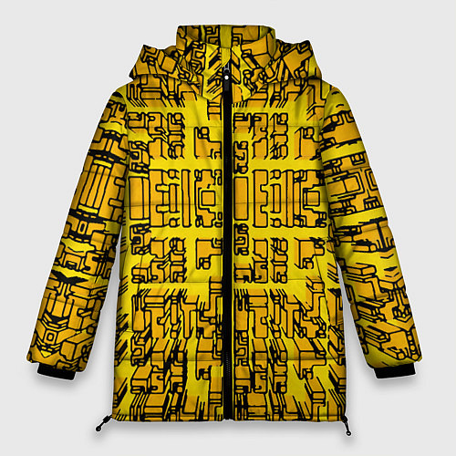 Женская зимняя куртка Жёлтые фигуры с эффектом рыбьего глаза / 3D-Черный – фото 1