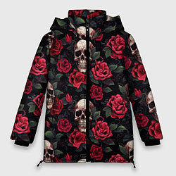 Женская зимняя куртка Черепа и алые розы