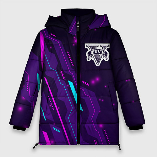 Женская зимняя куртка GTA neon gaming / 3D-Черный – фото 1