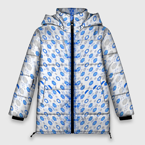 Женская зимняя куртка Синие киберпанк ячейки на белом фоне / 3D-Черный – фото 1