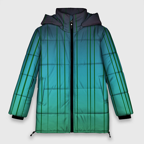 Женская зимняя куртка Хаотичные зеленые линии / 3D-Черный – фото 1