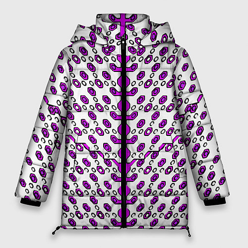 Женская зимняя куртка Розовые киберпанк ячейки на белом фоне / 3D-Черный – фото 1