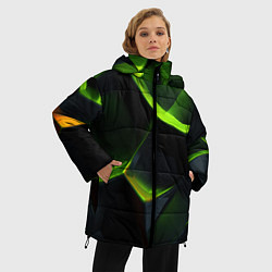 Куртка зимняя женская Green neon abstract geometry, цвет: 3D-светло-серый — фото 2