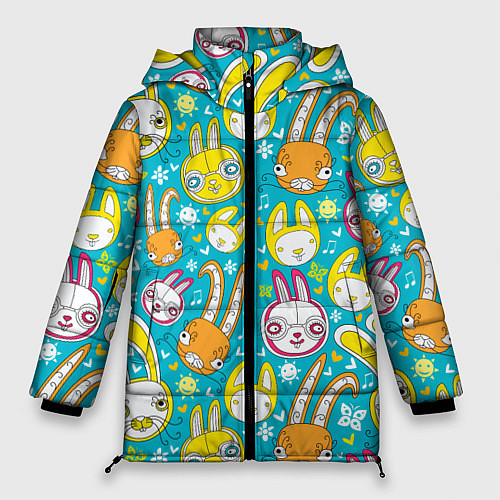 Женская зимняя куртка Разноцветные зайцы / 3D-Черный – фото 1