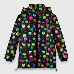 Куртка зимняя женская В смайликах, цвет: 3D-черный