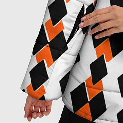 Куртка зимняя женская Чёрные и оранжевые ромбы на белом фоне, цвет: 3D-черный — фото 2