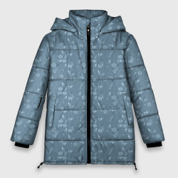 Куртка зимняя женская Серо-голубой цветочный однотонный узор, цвет: 3D-красный
