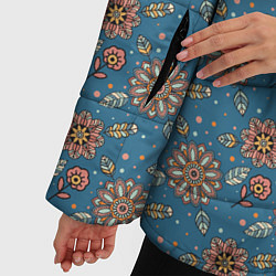 Куртка зимняя женская Цветочный узор в стиле бохо на синем, цвет: 3D-светло-серый — фото 2