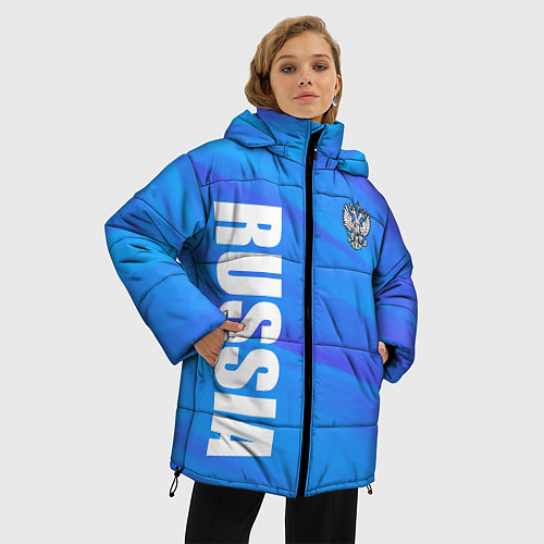 Женская зимняя куртка Россия - синие волны / 3D-Светло-серый – фото 3