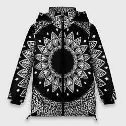 Куртка зимняя женская Мандала черно-белая с лепестками, цвет: 3D-светло-серый
