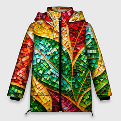 Женская зимняя куртка Яркая мозаика с разноцветным абстрактным узором и