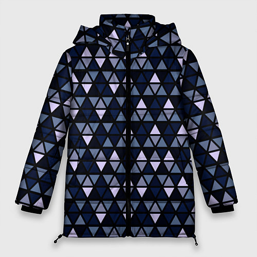 Женская зимняя куртка Чёрно-синий паттерн треугольники / 3D-Черный – фото 1
