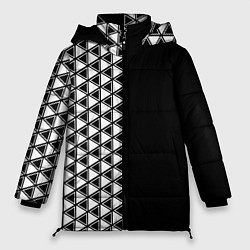 Куртка зимняя женская Белые треугольники на чёрном фоне, цвет: 3D-черный
