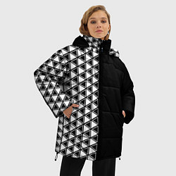 Куртка зимняя женская Белые треугольники на чёрном фоне, цвет: 3D-черный — фото 2