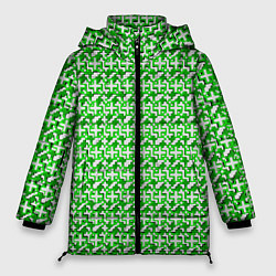 Куртка зимняя женская Белые плюсики на зелёном фоне, цвет: 3D-светло-серый