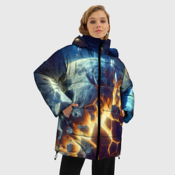 Куртка зимняя женская Взрыв планеты - космос от нейросети, цвет: 3D-красный — фото 2
