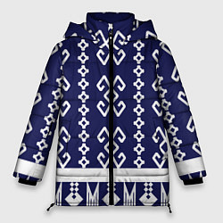 Куртка зимняя женская Орнамент этника на синем, цвет: 3D-красный