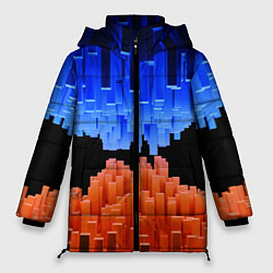 Куртка зимняя женская Стягивающиеся в центре синие и оранжевые блоки, цвет: 3D-черный