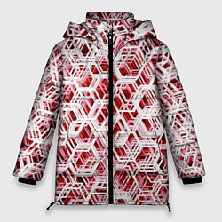 Женская зимняя куртка Хаотичный гексагональный каркас в красном тумане