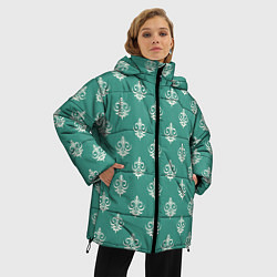 Куртка зимняя женская Винтажный орнамент на бирюзовом, цвет: 3D-черный — фото 2